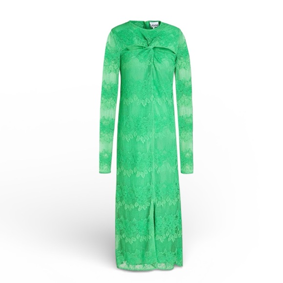 ganni green lace dress Ganni Crew Neck Long Dress - Green Dresses, Clothing - WZG146480
